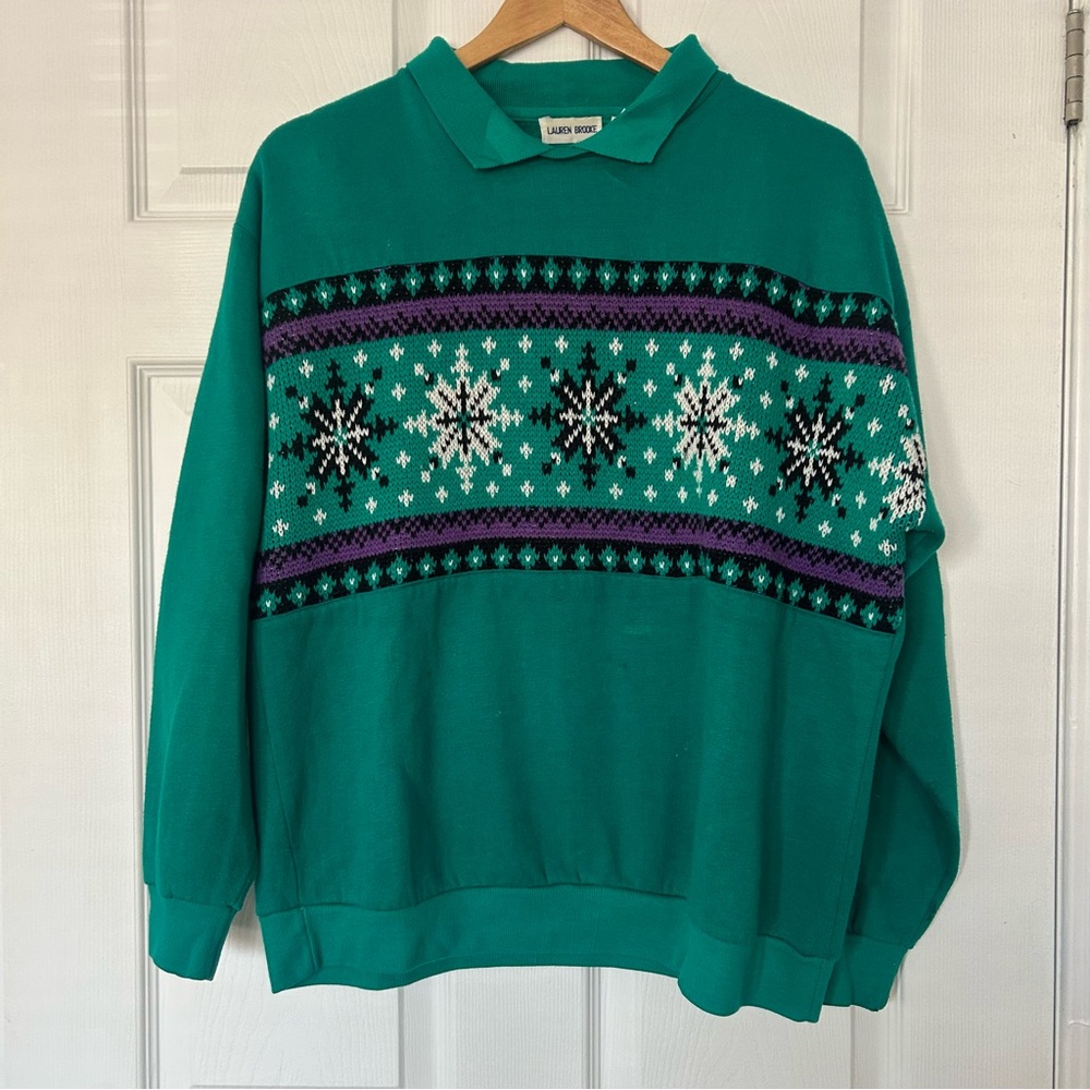 Vintage Lauren Brooke Snowflake Knit Sweater – Green Fair Isle